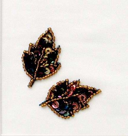E1022 Ex Small  Bronze Mix Fall Leaves Mirror Pair Sequin Beaded Appliques