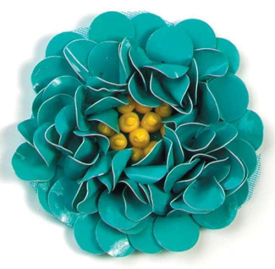 E249  Turquoise Floral Sequin Beaded Applique 2"