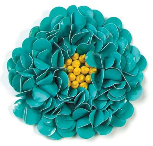 E250  Turquoise Beaded Sequin Applique Flower  2.75"