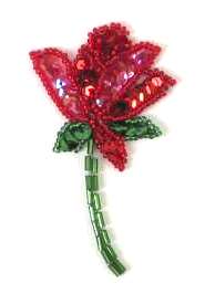 E30223  Red Rose Beaded Sequin Applique Flower 3"-sequin,appliques,flower,beaded,rose,red