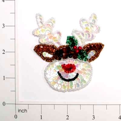 E3164  Rudolph Christmas Reindeer Sequin Beaded Applique