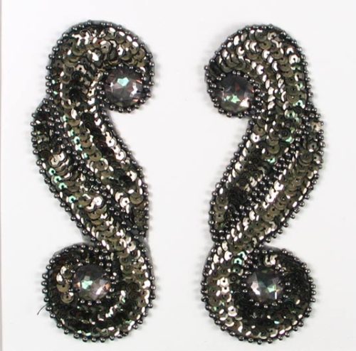 E3424  Brown Mirror Pair Sequin Beaded Appliques  5.25"