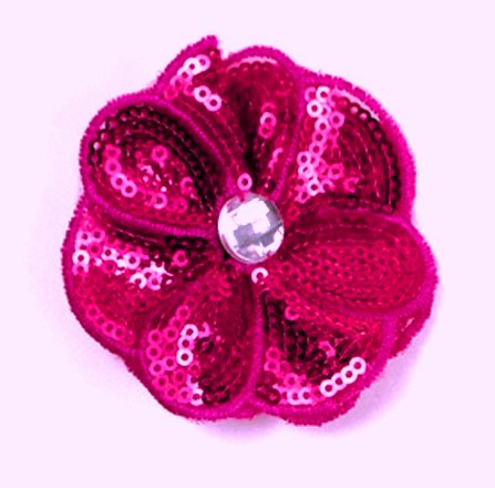E3460  Fuchsia Jewel Sequin Applique / Pin 2.5"-fuchsia,brooch,pin,applique, 