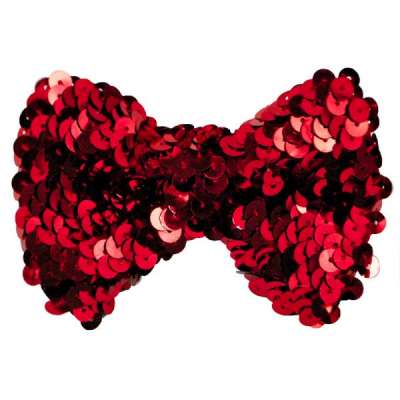 E5991 Red Sequin Bow Tie Applique Pin 3.25"