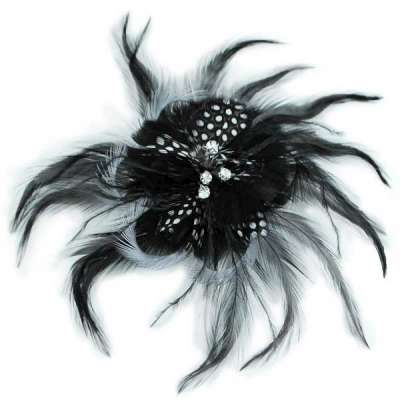 E5998 Black Feather Pin Clip Brooch