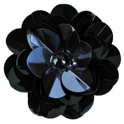E6005 Gunmetal Black Jewel Floral Sequin Beaded Applique 3.5"
