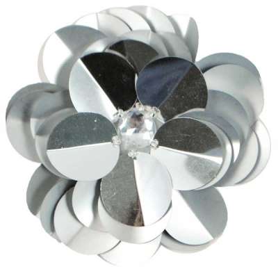 E6005 Silver Jewel Floral Sequin Beaded Applique 3.5"