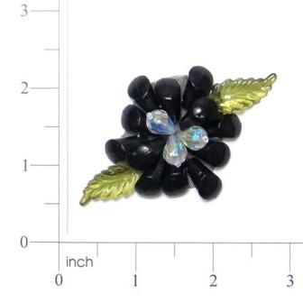 Black Gem Flower 2.5"  Pin Beaded Applique E6312