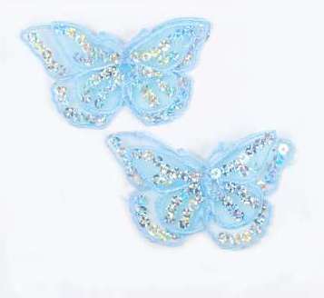 E6322 Set of (2) Lt. Blue Butterfly Sequin Embroidered Appliques 2.5"-applique,butterfly,sequin,embroidered,motif,embellishment