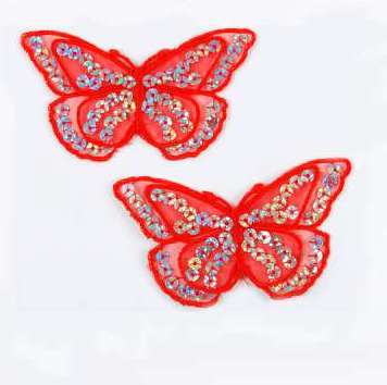 E6322 Set of (2) Red Butterfly Sequin Embroidered Appliques 2.5"-applique,butterfly,sequin,embroidered,motif,embellishment