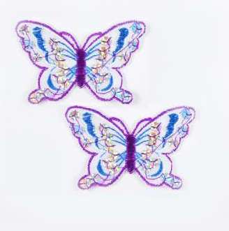 E6354  Set of (2) Blue Purple Butterfly Sequin Embroidered Appliques 2.5"