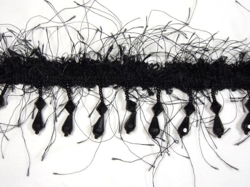 T9989  Black Beaded Eyelash Gimp Fringe Trim