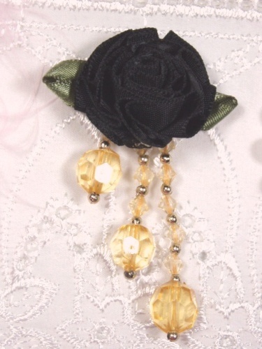 VD20  Black/Gold Floral Dangle Beaded Applique 2.5"