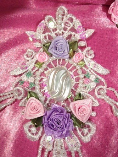 VG40  White Pearl  Pastel Venise Lace  Applique 7.5"-white,embellishment,pink,victorian,cameo,applique,venise,lace,venice