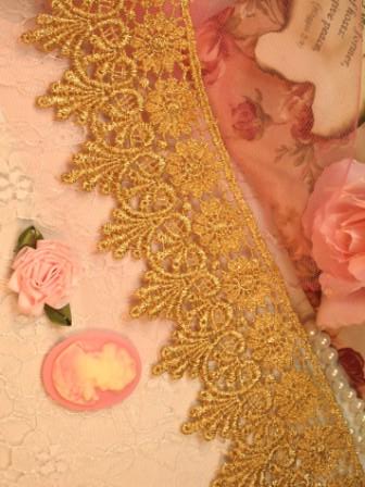 C111 Elegant Gold Metallic Victorian Venice Lace Trim  2.75"