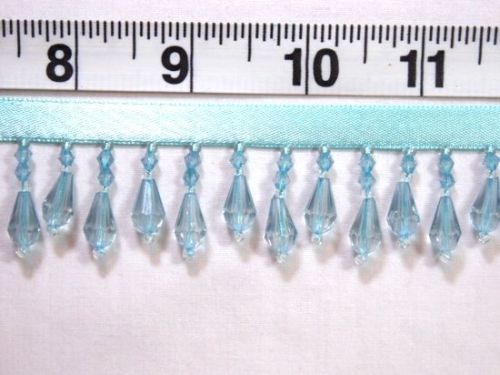 C1  Light Blue Teardrop Beaded Fringe Sewing Trim 1"