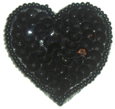 LC364  Black Heart Sequin Beaded Applique  1.5"-applique,beaded,black,heart,sequin