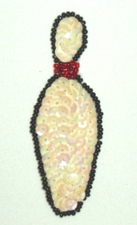 E022 Bowling Pin Sequin Beaded Applique 3"