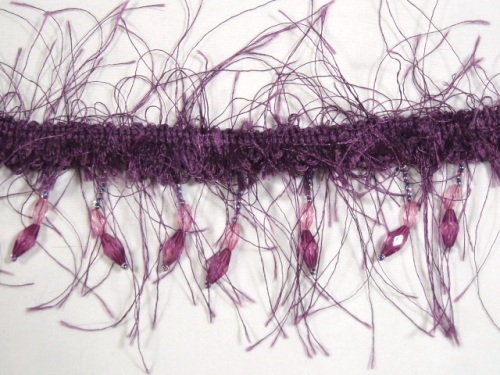 E2664  Plum Beaded Eyelash Gimp Fringe Trim
