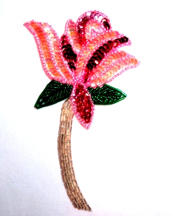 E431 Mauve Rose Sequin Beaded Applique  6"
