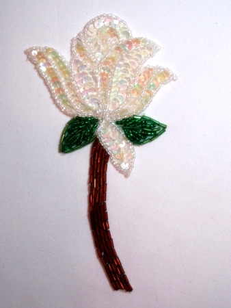 E431 Crystal AB Rose Sequin Beaded Applique  6"