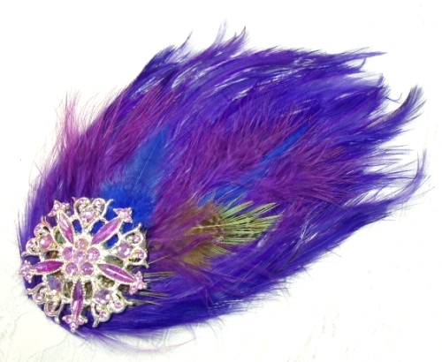 FB13  Purple Lavender Feather Brooch Applique 7"