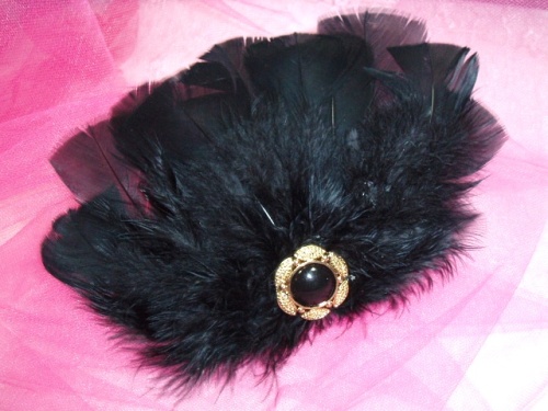 FB14  Black Feather Brooch Applique 8"-feather,brooch,applique,black
