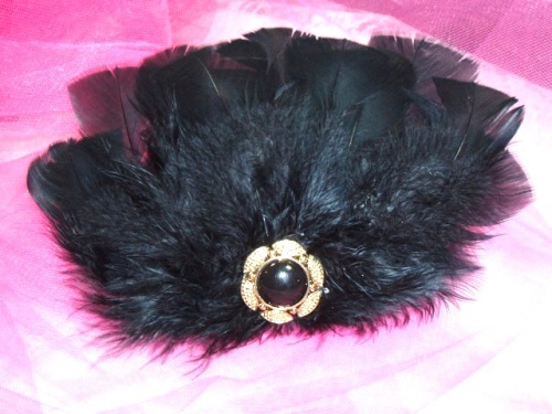FB14  Black Feather Brooch Applique 8"-feather,brooch,applique,black
