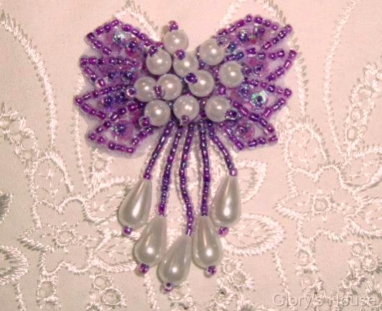 HB6300  Lavender Pearl Beaded Sequin Hair bow