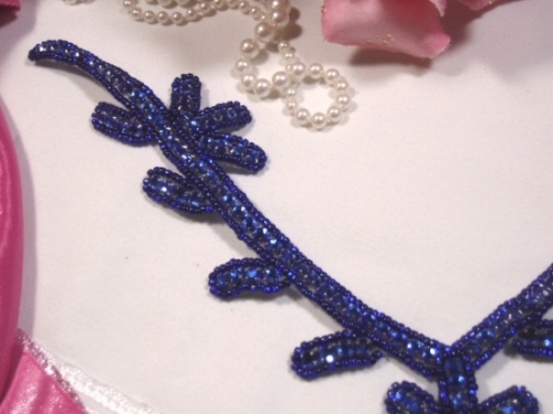 K8117  Blue Collar Rhinestone Beaded Applique 8.5"