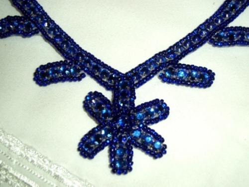 K8117  Blue Collar Rhinestone Beaded Applique 8.5"