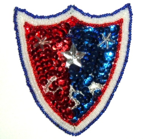 LC250 Patriotic Crest Sequin Beaded Applique 3.5"