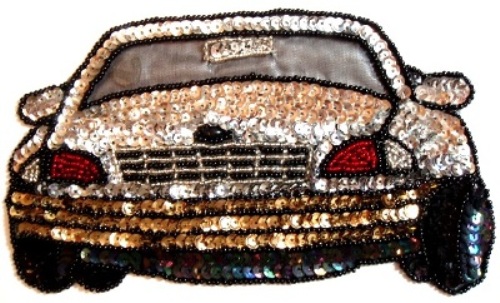 LC26 Silver Car Sequin Beaded Applique