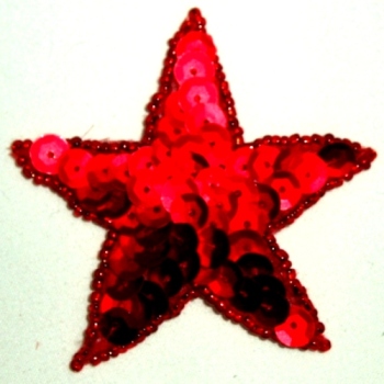 LC317 Red Star Sequin Beaded Applique 2.25"