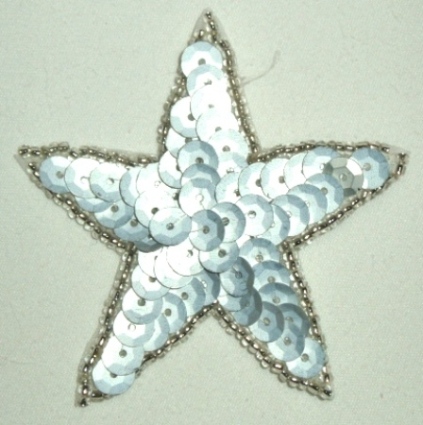 LC319 Silver Star Sequin Beaded Applique 2.25"