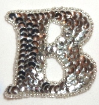 LC326  Letter  ( B ) Silver Sequin Beaded Applique 2.25"