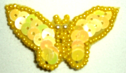 LC330 Yellow Butterfly Sequin Beaded Applique 1.75"