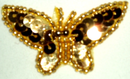 LC341  Gold Butterfly Sequin Beaded Applique 1.75"