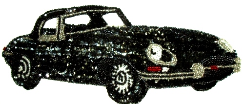 LC35 Black Corvette Car Sequin Beaded Applique 9.75"