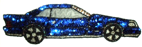 LC36-b Blue Car Sequin Beaded Applique 9.75"