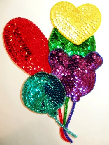 LC62 Balloons Sequin Beaded Applique 8.5"-sequin,beaded,applique,sequined,beads,sequins,appliques,balloon,balloons