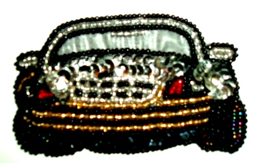 LC84 Silver Car Sequin Beaded Applique