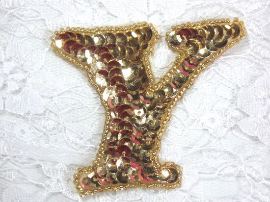 0274A  Letter ( Y ) Sequin Beaded Applique 2.25"