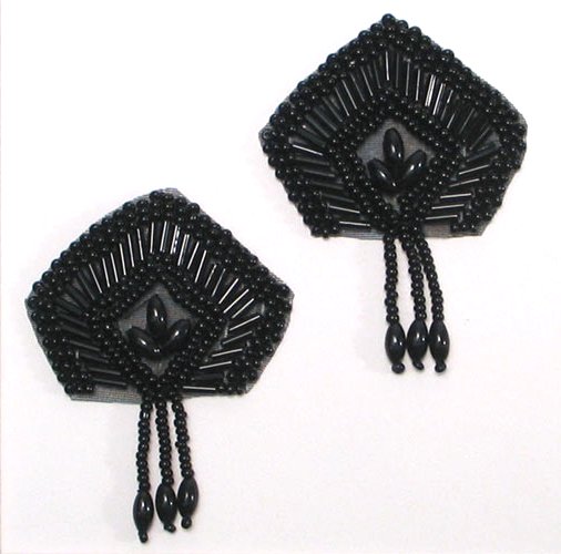E1063  Set of (2) Black Dangle Pair  Beaded Appliques 2"