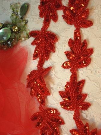 T8633 Red Leaf  Vine Sequin Beaded Trim