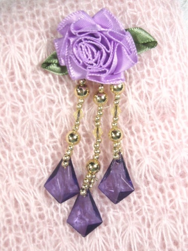 VD16  Lavender Purple Floral Dangle Beaded Applique 3"-applique,beaded,lavender,purple,floral,rose,dangle, 