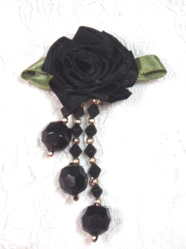 VD20  Black Floral Dangle Beaded Applique 2.5"