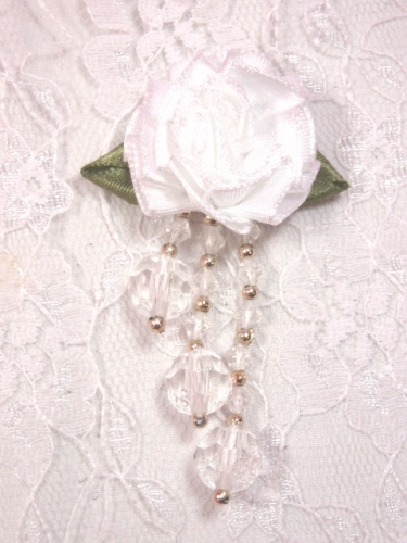 VD20  White Crystal Floral Dangle Beaded Applique 2.5"