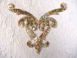 0021B Gold Collar Yoke Beaded Sequin Applique 7.5"