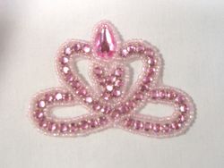0025  Pink Crown Jewel Rhinestone Beaded  Applique 3"-pink,jewel,rhinestone,beaded,applique,embellishment,motif